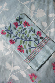 Floral Fiesta Blue Soft Cotton Unstitched Suit Set